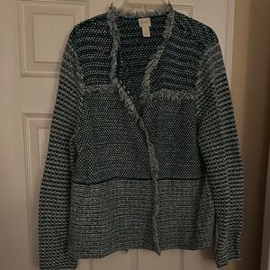 Chico's Textured Green and Gray Cardigan